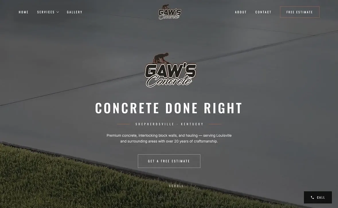 Gaw's Concrete website built by Slate Marketing LLC