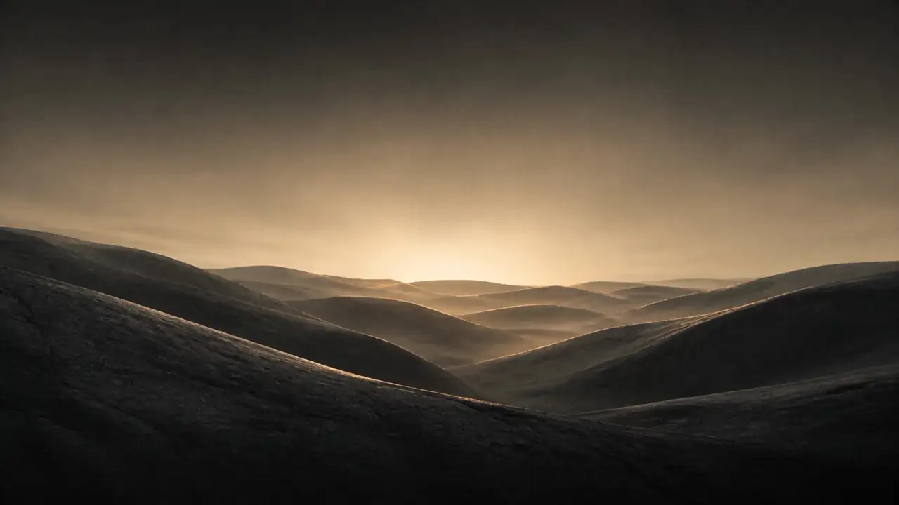 Dark slate dunes as the sun rises and brightens until the frame washes to cream